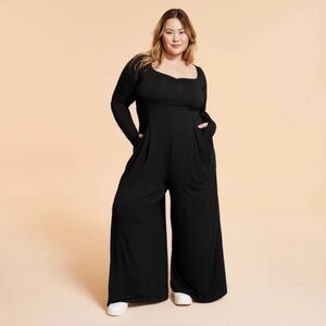 Blogilates Sweetheart Wide-Leg Jumpsuit Jet Black~Viral Favorite~Size: XL~NWT